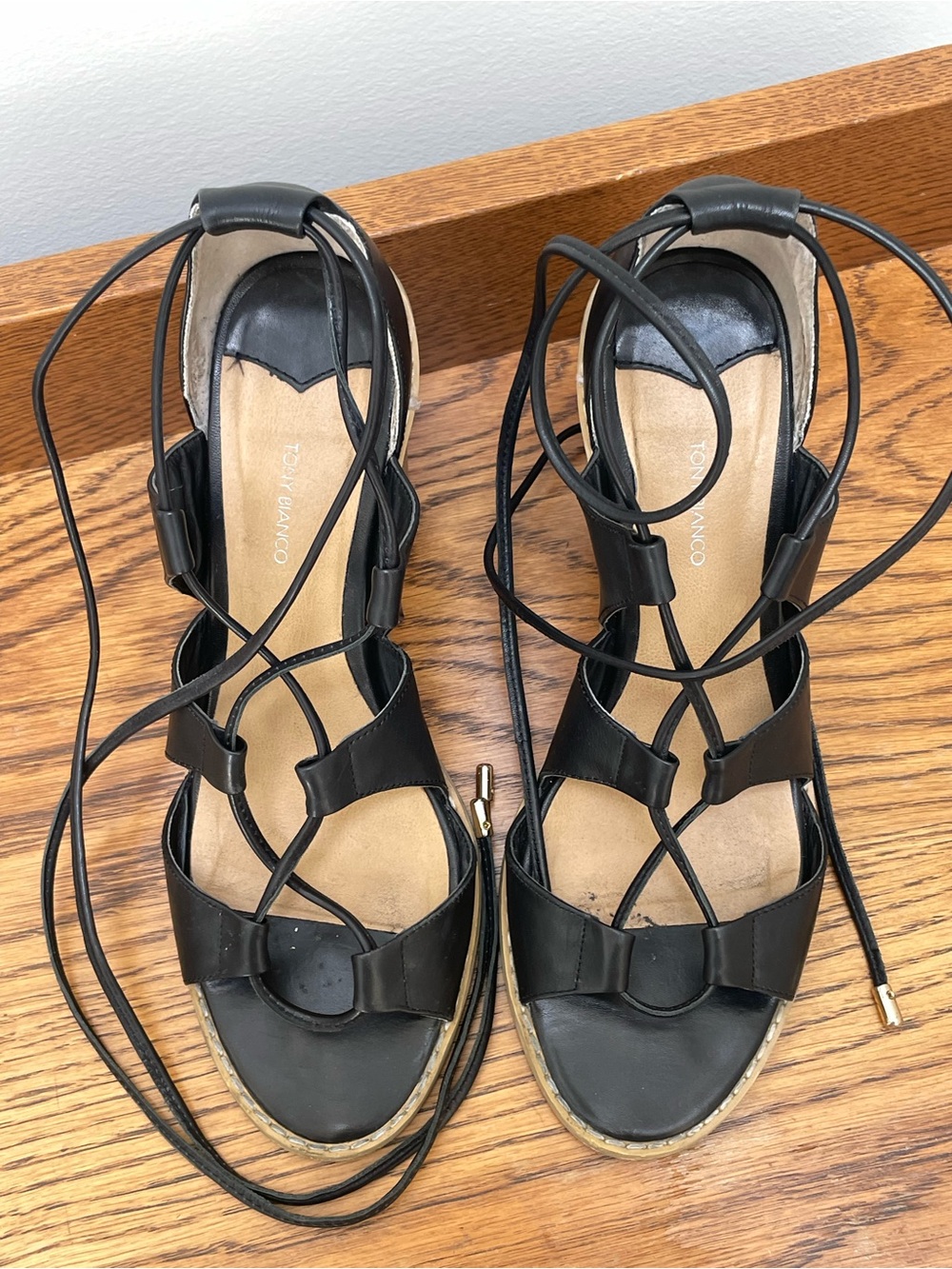 Tony Blanco - Black Leather Ankle Wrap Heel - Picture 5 of 9